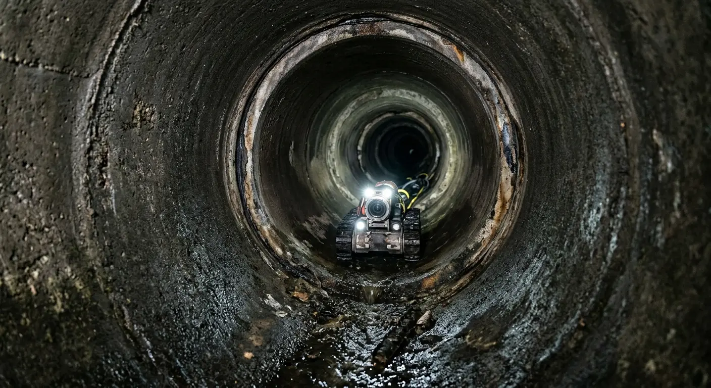 Robotic sewer camera inspecting pipe interior for Drain Snake Service in Falls Church
